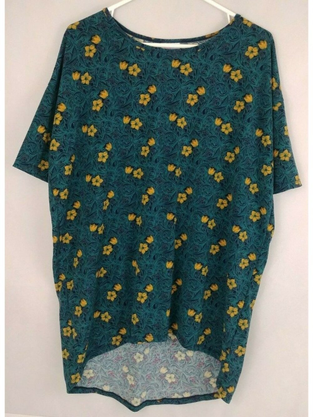 LulaRoe Short Sleeve Shirt Dark Green With Yellow Floral Design Size XS
